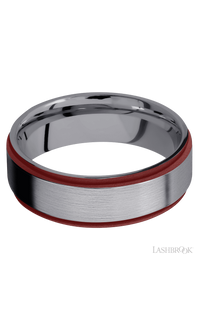 7 mm wide/Flat Grooved Edges/Tantalum band with two 1 mm Edge inlays of Crimson img3