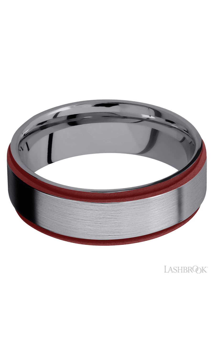 7 mm wide/Flat Grooved Edges/Tantalum band with two 1 mm Edge inlays of Crimson img3