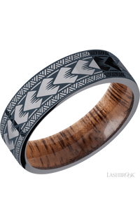 7 mm wide/Flat/Tantalum band with a laser carved Maori pattern also featuring a Koa sleeve img1
