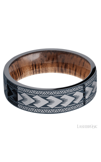 7 mm wide/Flat/Tantalum band with a laser carved Maori pattern also featuring a Koa sleeve img3