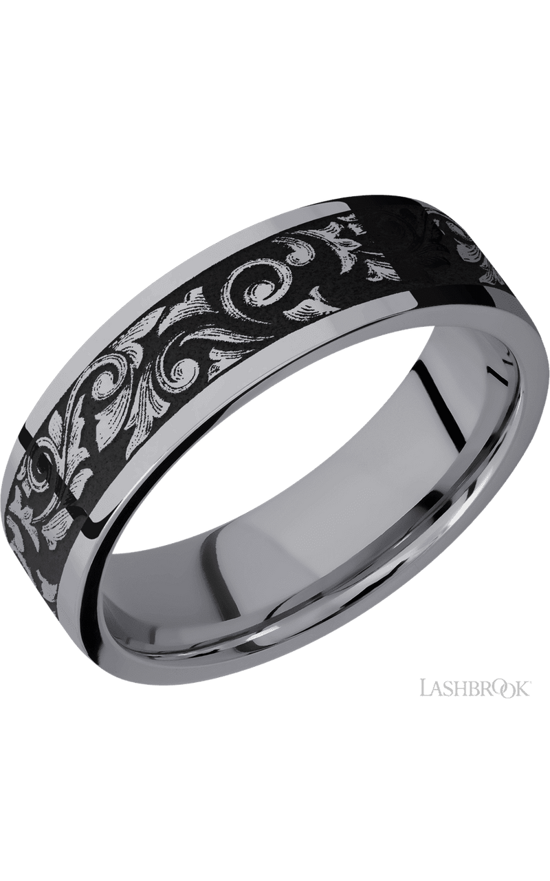 7 mm wide/Flat/Tantalum band with a laser carved Western Scroll pattern img1