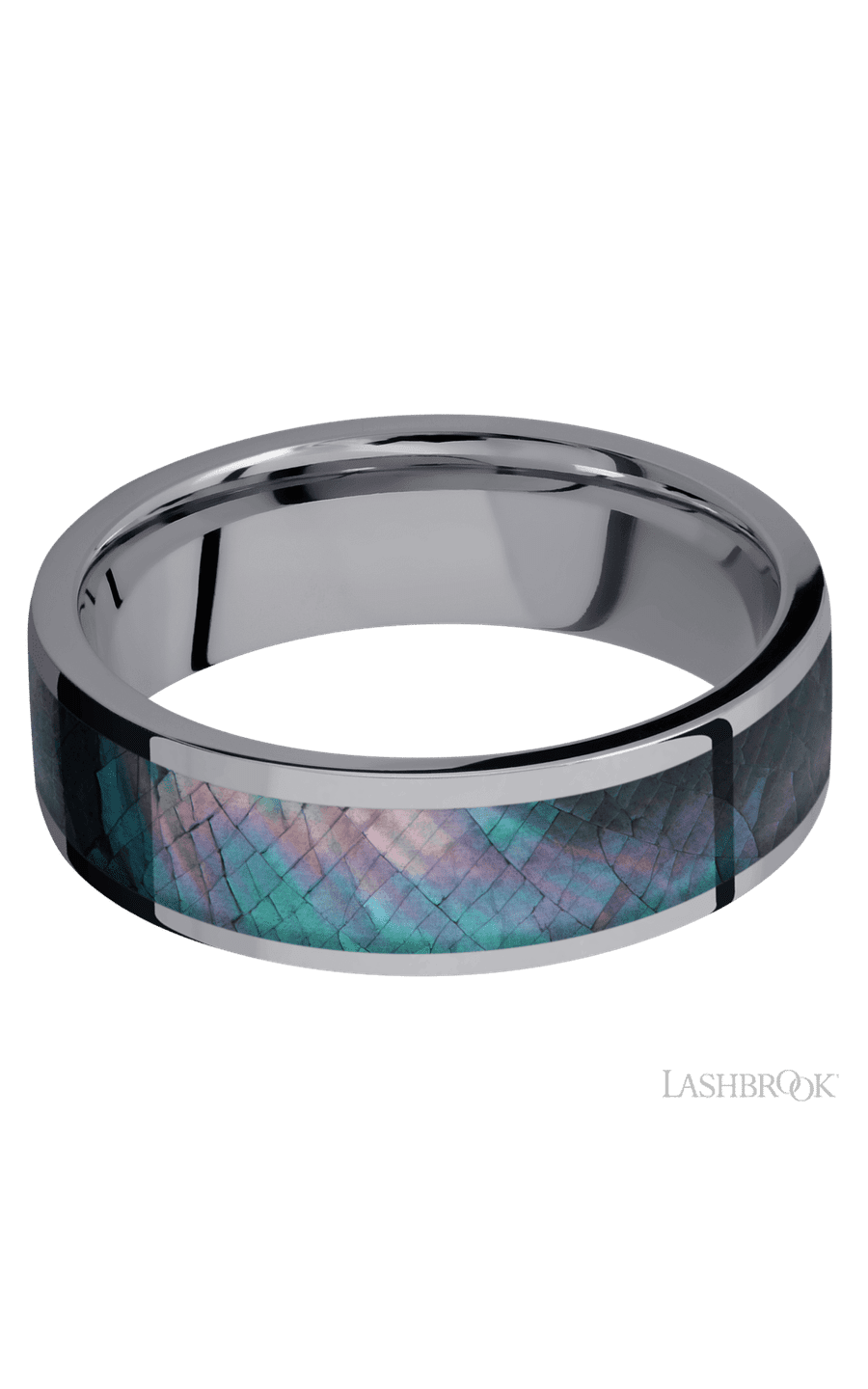 7 mm wide/Flat/Tantalum band with one 5 mm Centered inlay of Black Mother of Pearl img3