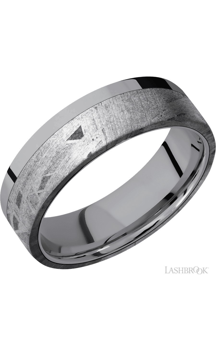 7 mm wide/Flat/Tantalum band with one 5 mm Off Center Edge inlay of Meteorite img1