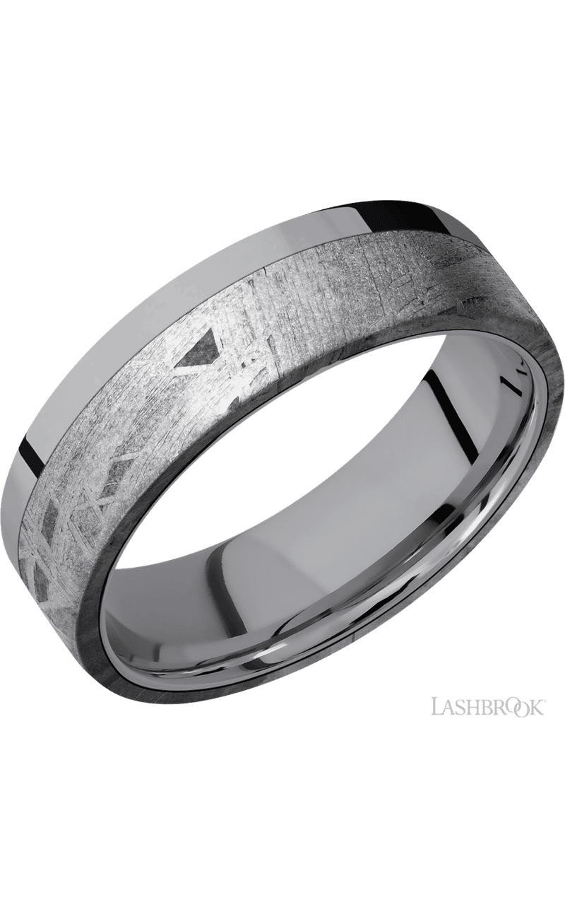 7 mm wide/Flat/Tantalum band with one 5 mm Off Center Edge inlay of Meteorite img1