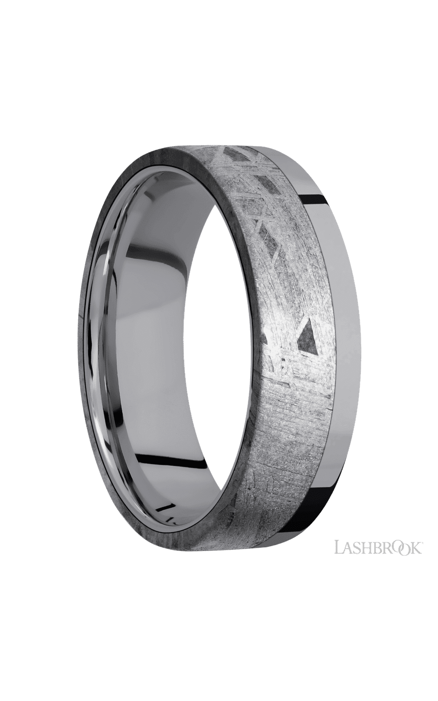 7 mm wide/Flat/Tantalum band with one 5 mm Off Center Edge inlay of Meteorite img2