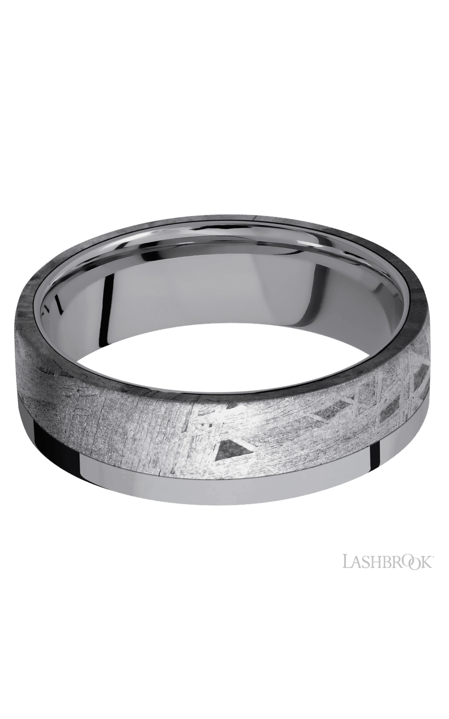 7 mm wide/Flat/Tantalum band with one 5 mm Off Center Edge inlay of Meteorite img3