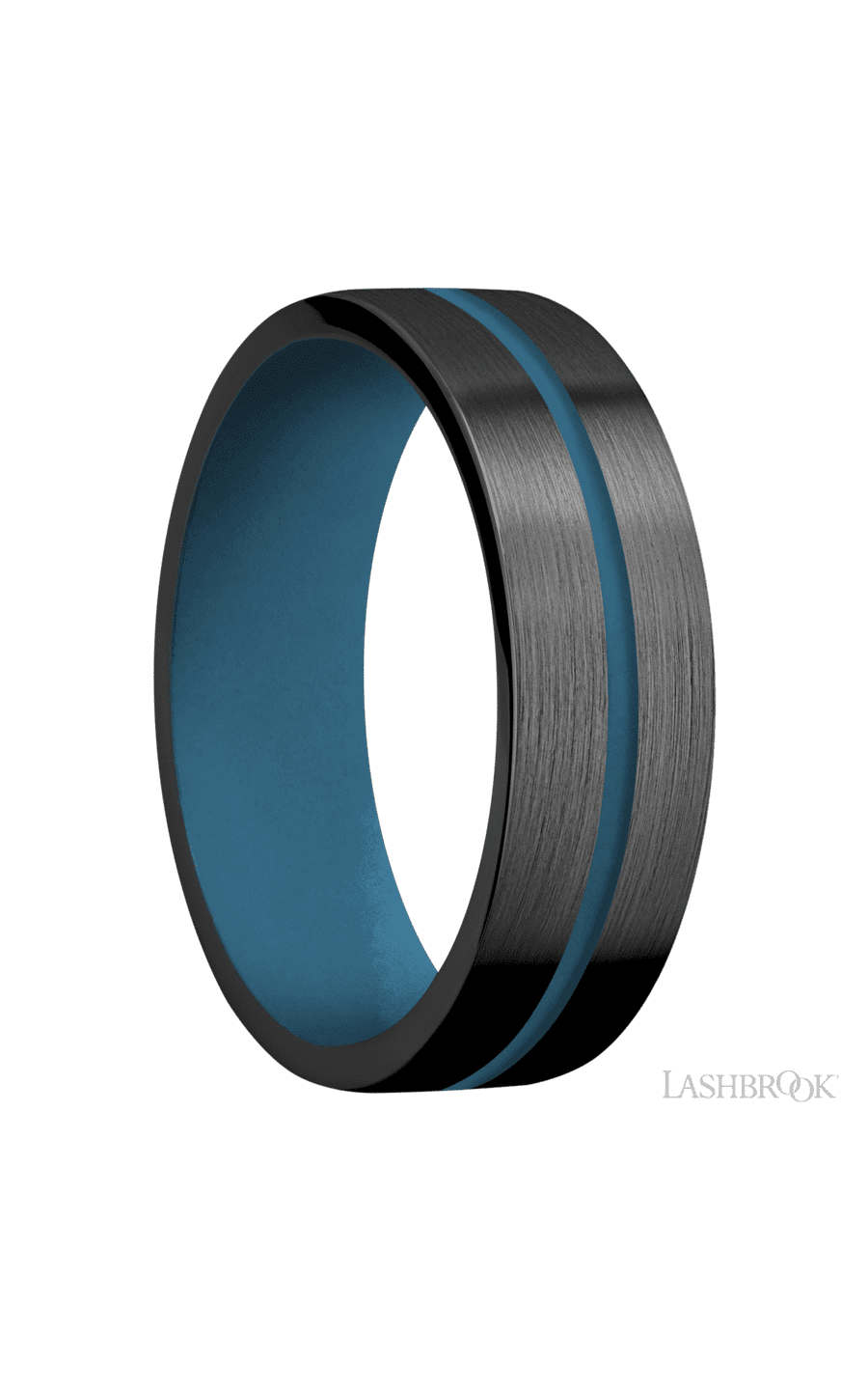 7 mm wide/Flat/Zirconium band with one 1 mm Centered inlay of Royal Blue also featuring a Royal Blue sleeve img2