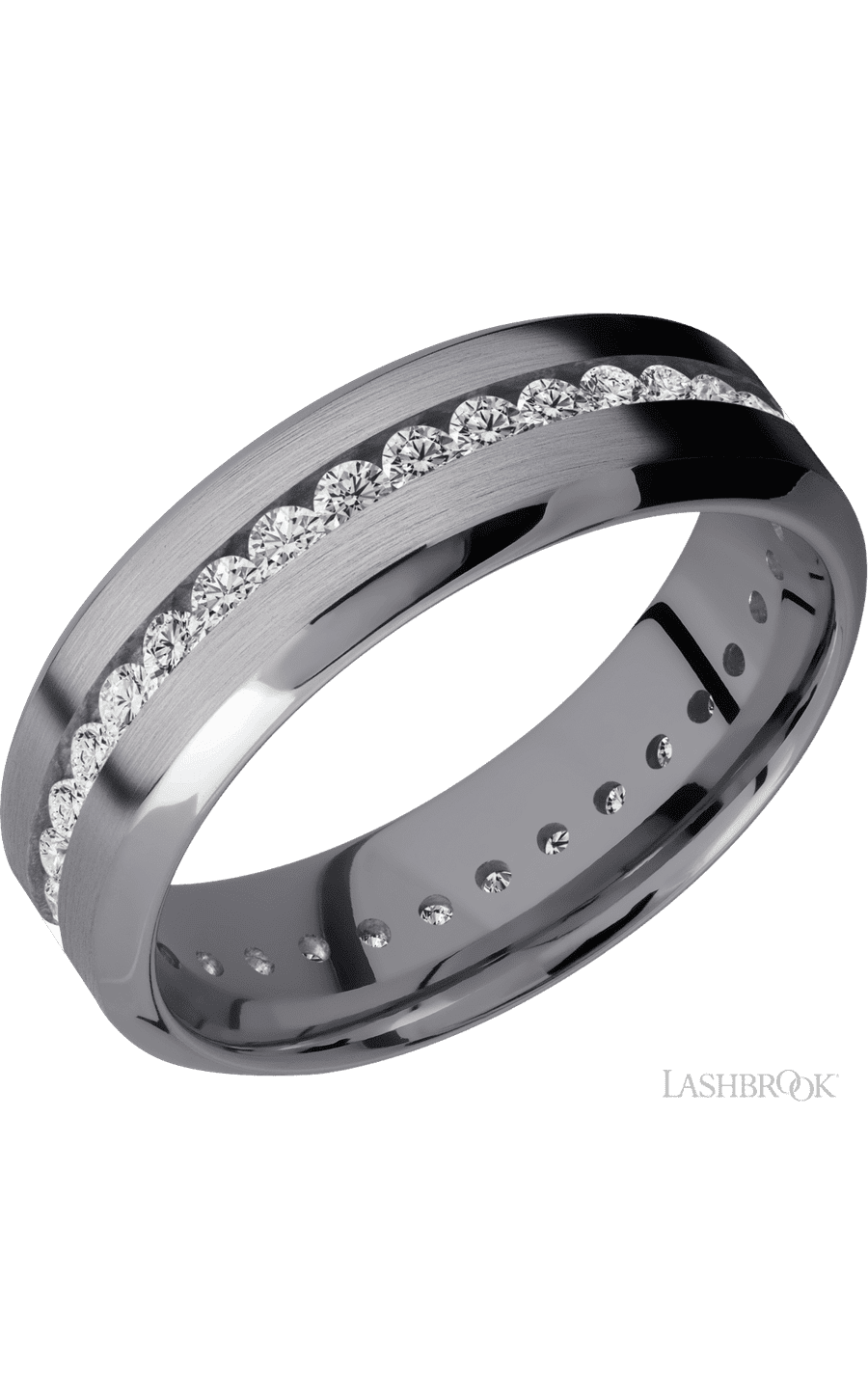 7 mm wide/High Bevel/Tantalum band with an Eternity arrangement of .03 carat Round Lab Grown Diamond stones in a Channel setting img1