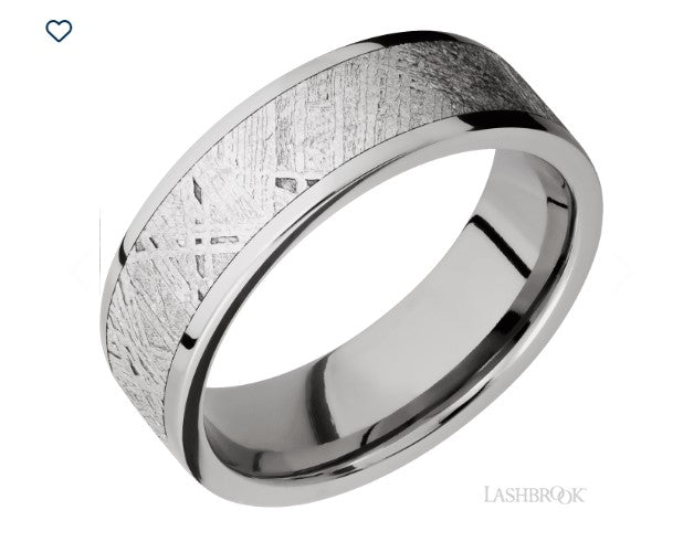 7mm Titatnium Flat Band Ring with 5mm Meterorite Inlay img1