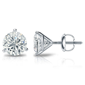 Lab Created Round Diamond 3 Prong Martini Stud 14K White Gold Earrings 4.32ctw