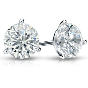 Lab Created Round Diamond 3 Prong Martini Stud 14K White Gold Earrings 4.32ctw