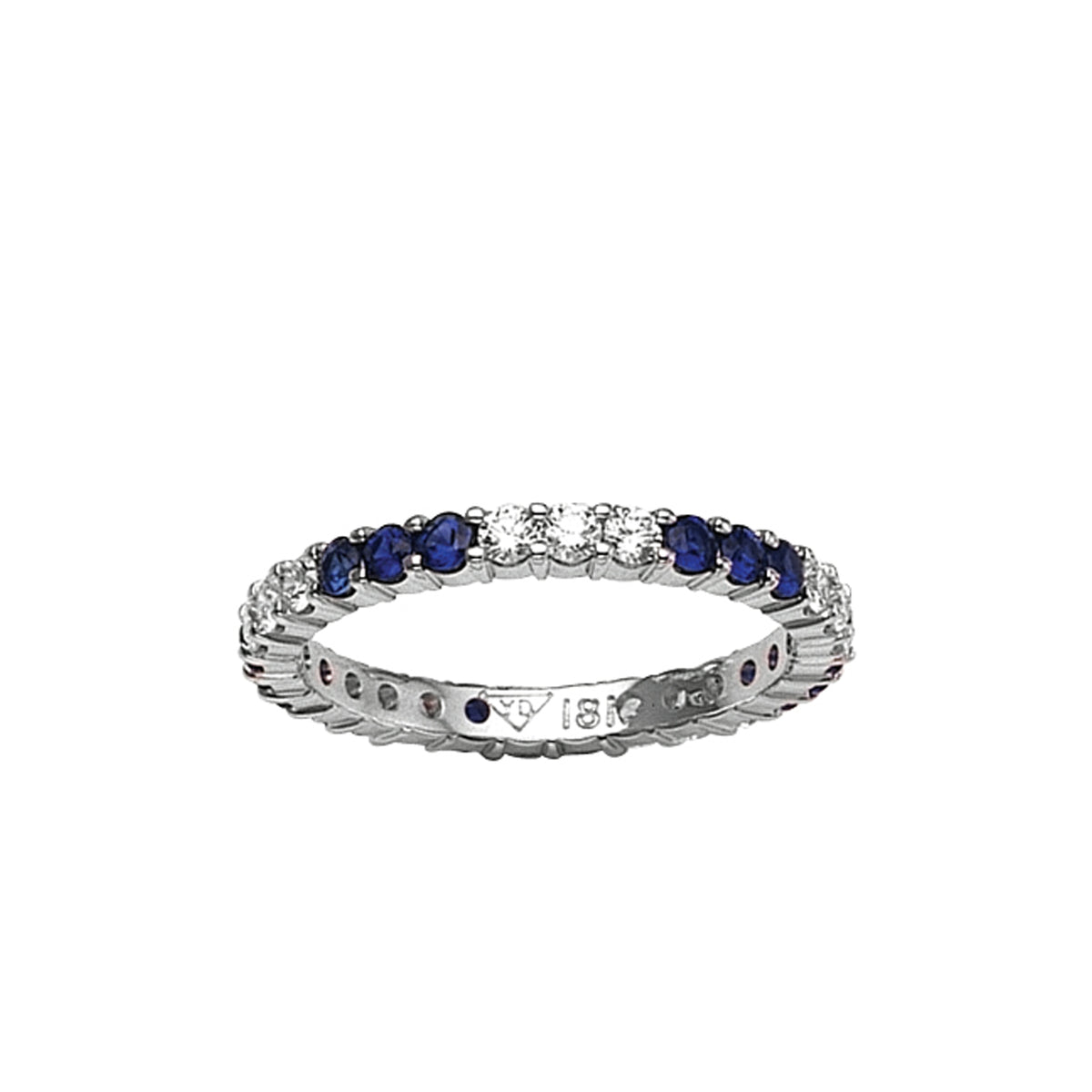 14K White Gold Eternity 3 Station Sapphire and Diamond Band