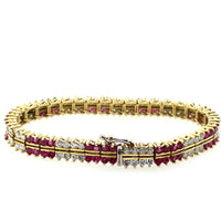 Ruby & Diamond Double Alternating Row Tennis Bracelet 18K Yellow Gold