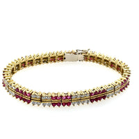 Ruby & Diamond Double Alternating Row Tennis Bracelet 18K Yellow Gold
