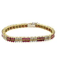 Ruby & Diamond Double Alternating Row Tennis Bracelet 18K Yellow Gold