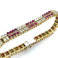 Ruby & Diamond Double Alternating Row Tennis Bracelet 18K Yellow Gold