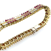 Ruby & Diamond Double Alternating Row Tennis Bracelet 18K Yellow Gold