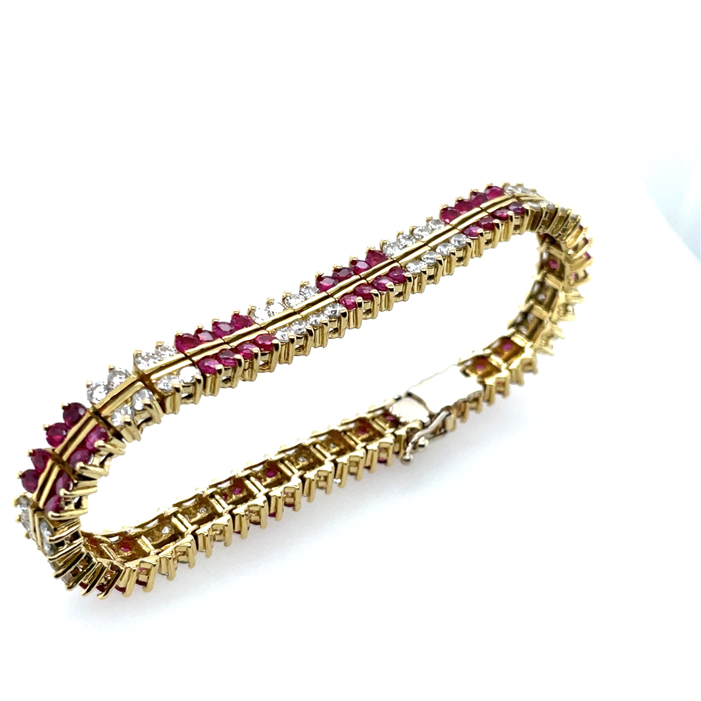 Ruby & Diamond Double Alternating Row Tennis Bracelet 18K Yellow Gold