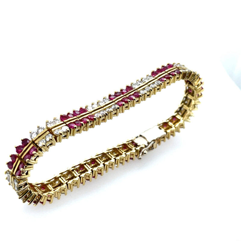 Ruby & Diamond Double Alternating Row Tennis Bracelet 18K Yellow Gold