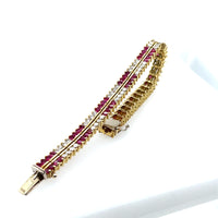 Ruby & Diamond Double Alternating Row Tennis Bracelet 18K Yellow Gold