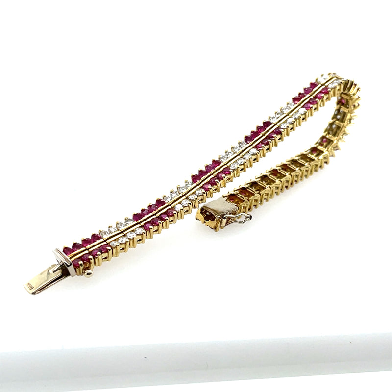 Ruby & Diamond Double Alternating Row Tennis Bracelet 18K Yellow Gold