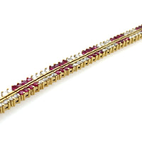 Ruby & Diamond Double Alternating Row Tennis Bracelet 18K Yellow Gold