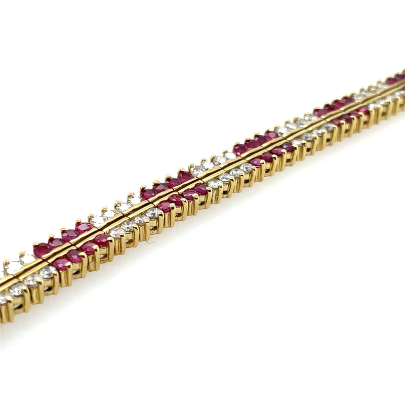 Ruby & Diamond Double Alternating Row Tennis Bracelet 18K Yellow Gold