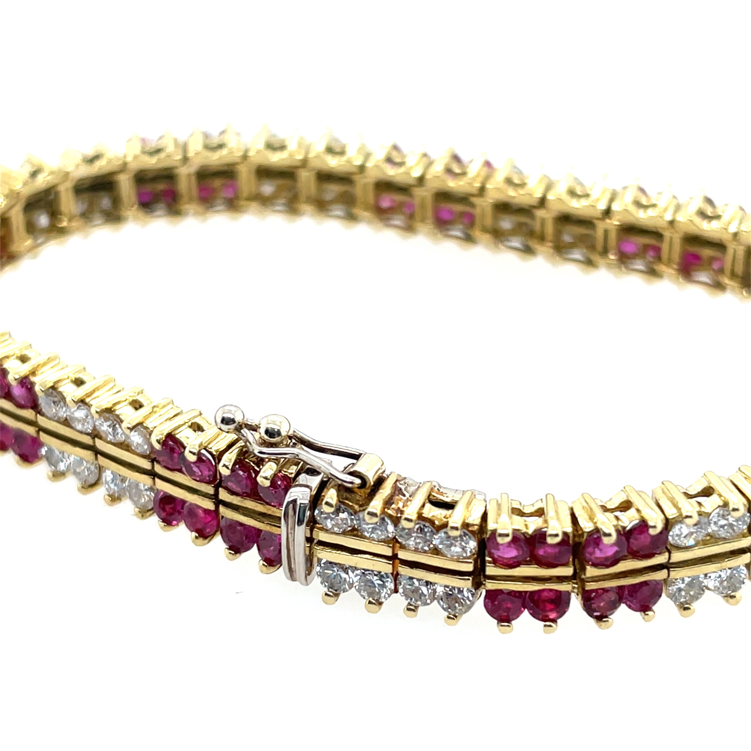Ruby & Diamond Double Alternating Row Tennis Bracelet 18K Yellow Gold