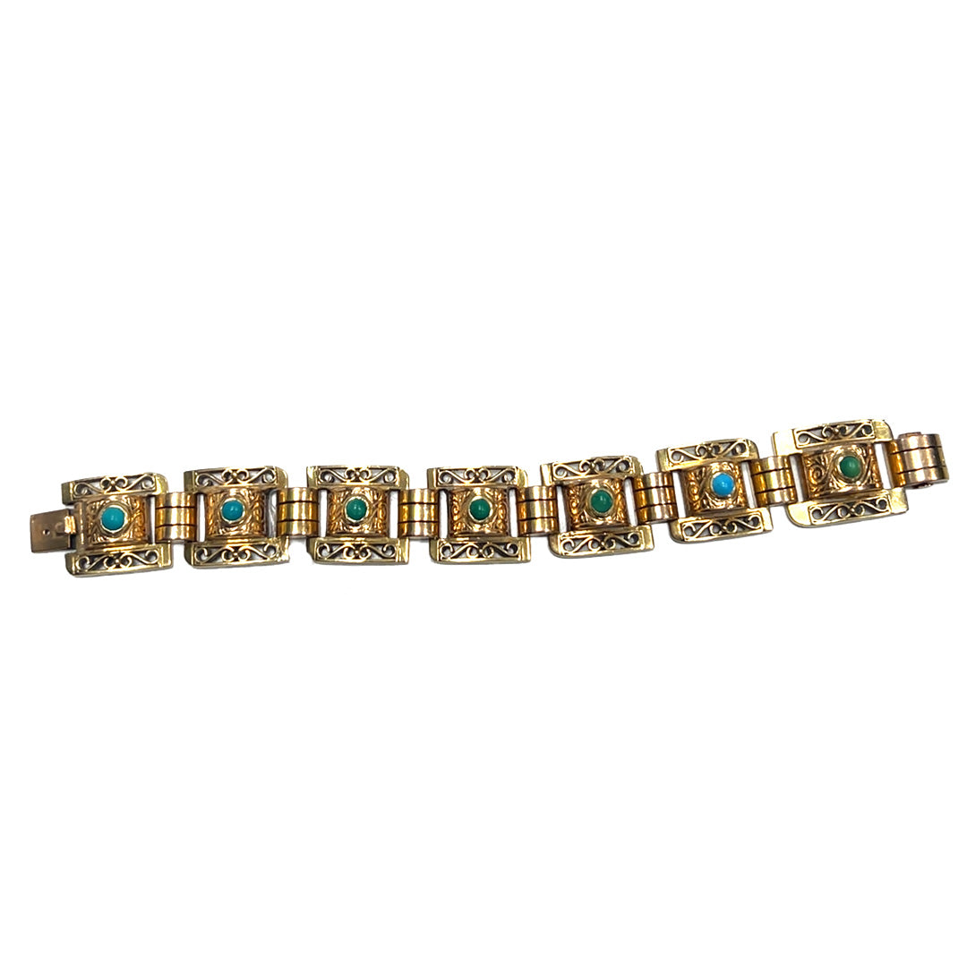 Pre-Owned 18K Yellow Gold Cabochon Turquoise Bracelet