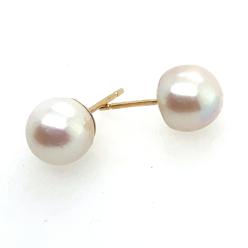 Pre-Owned 7.5 - 8.0mm Cultured Pearls on 14K Yellow Gold Post Stud Earrings - NAGI