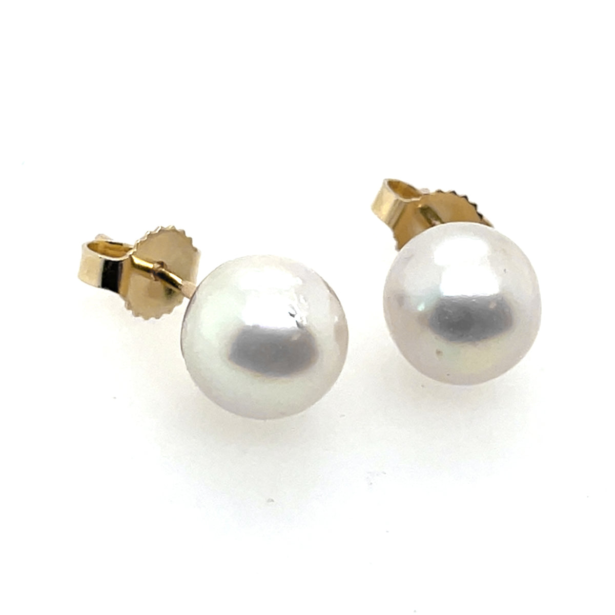 Pre-Owned 7.5 - 8.0mm Cultured Pearls on 14K Yellow Gold Post Stud Earrings - NAGI