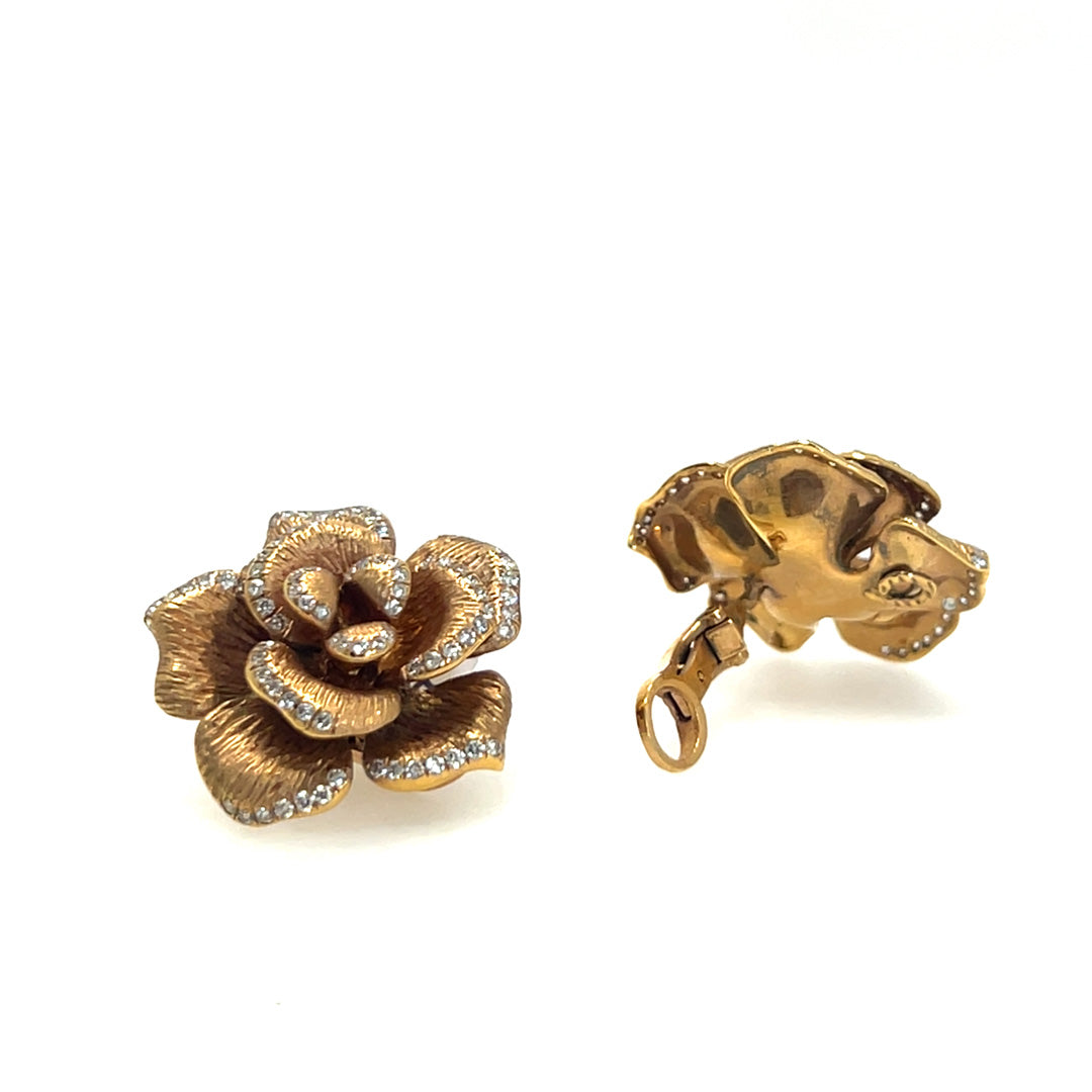 Pre-Owned 14K Rose Gold Floral Diamond Earrings