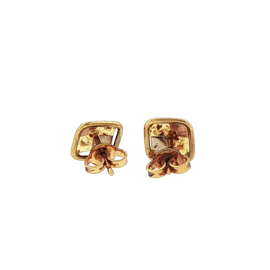 Pre-Owned 18K Tri-Color Square Stud Earrings