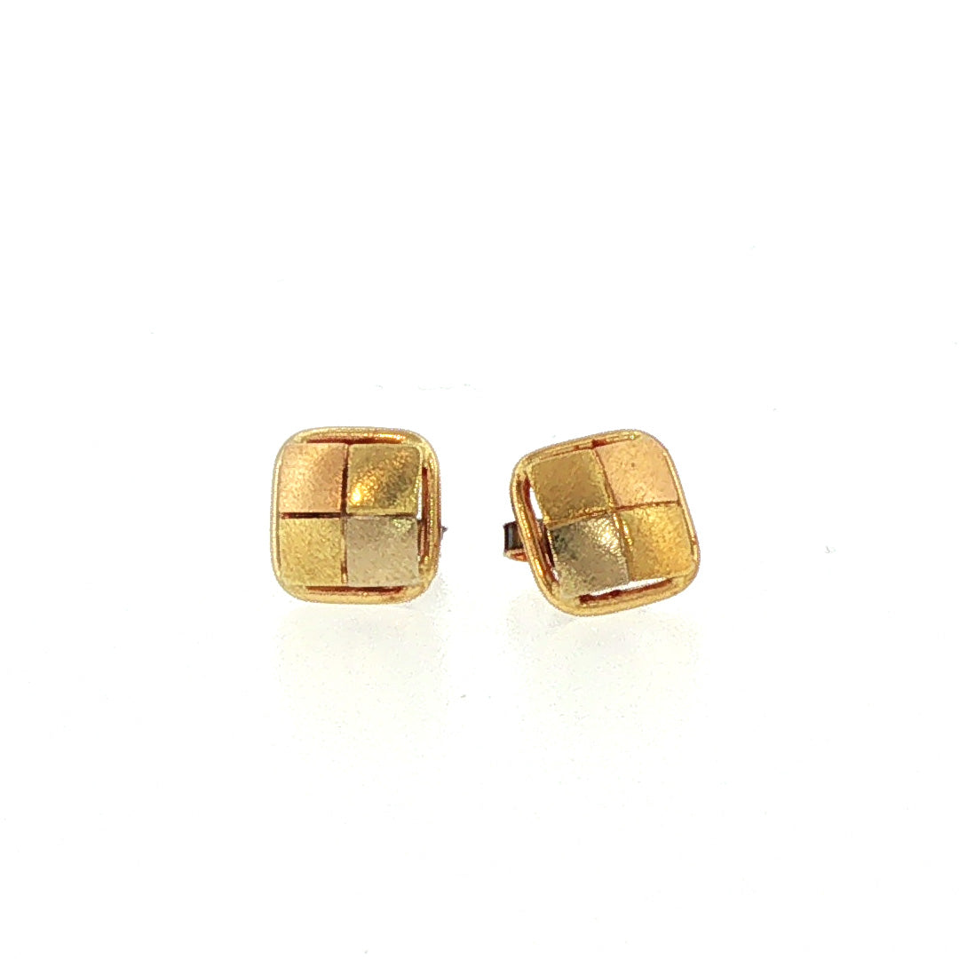 Pre-Owned 18K Tri-Color Square Stud Earrings