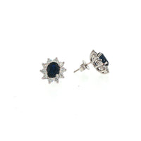 Pre-Owned 14K White Gold Sapphire Diamond Cluster Stud Earrings