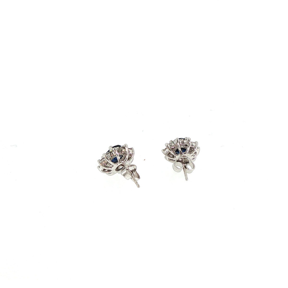 Pre-Owned 14K White Gold Sapphire Diamond Cluster Stud Earrings