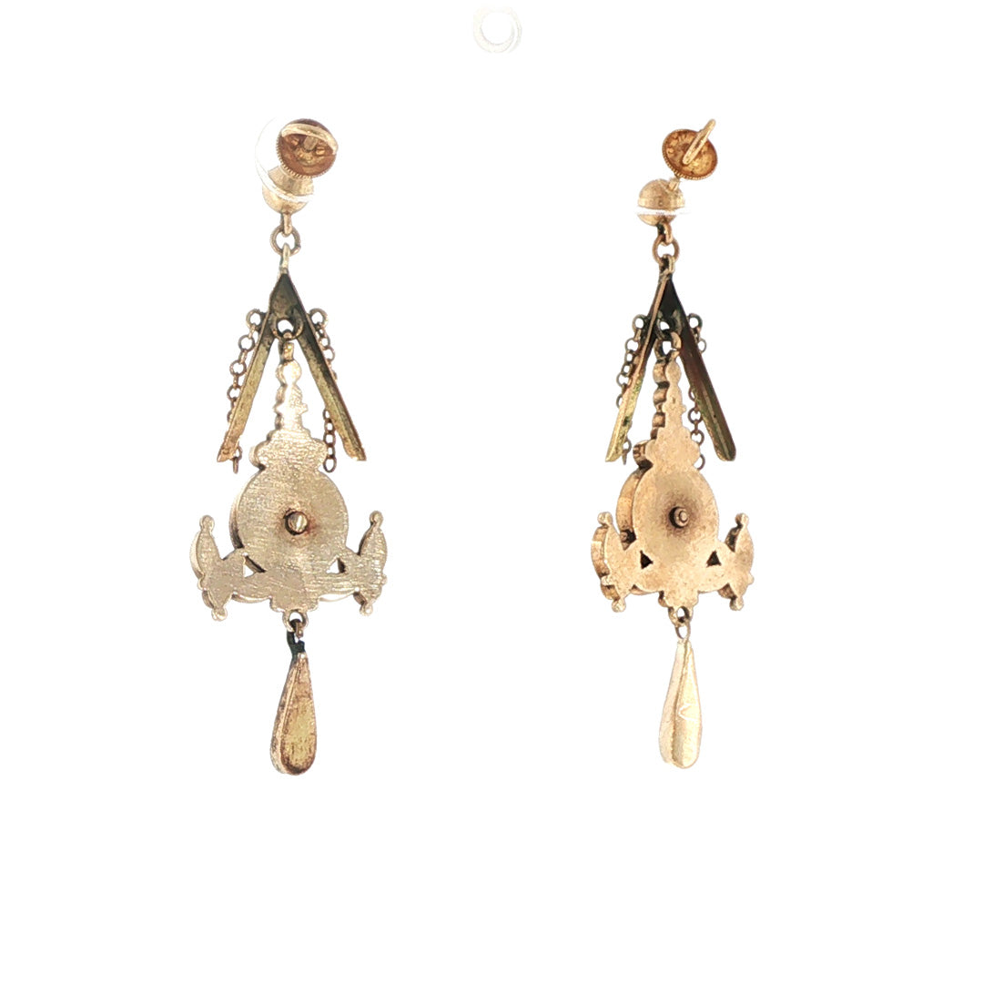 Pre-Owned 14K Yellow Gold Onyx and Pearl Dangle Earrings