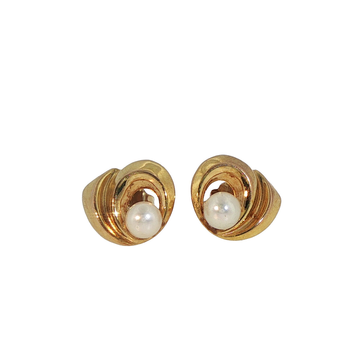 Pre-Owned 9K Yellow Gold Swirl Pearl Earrings