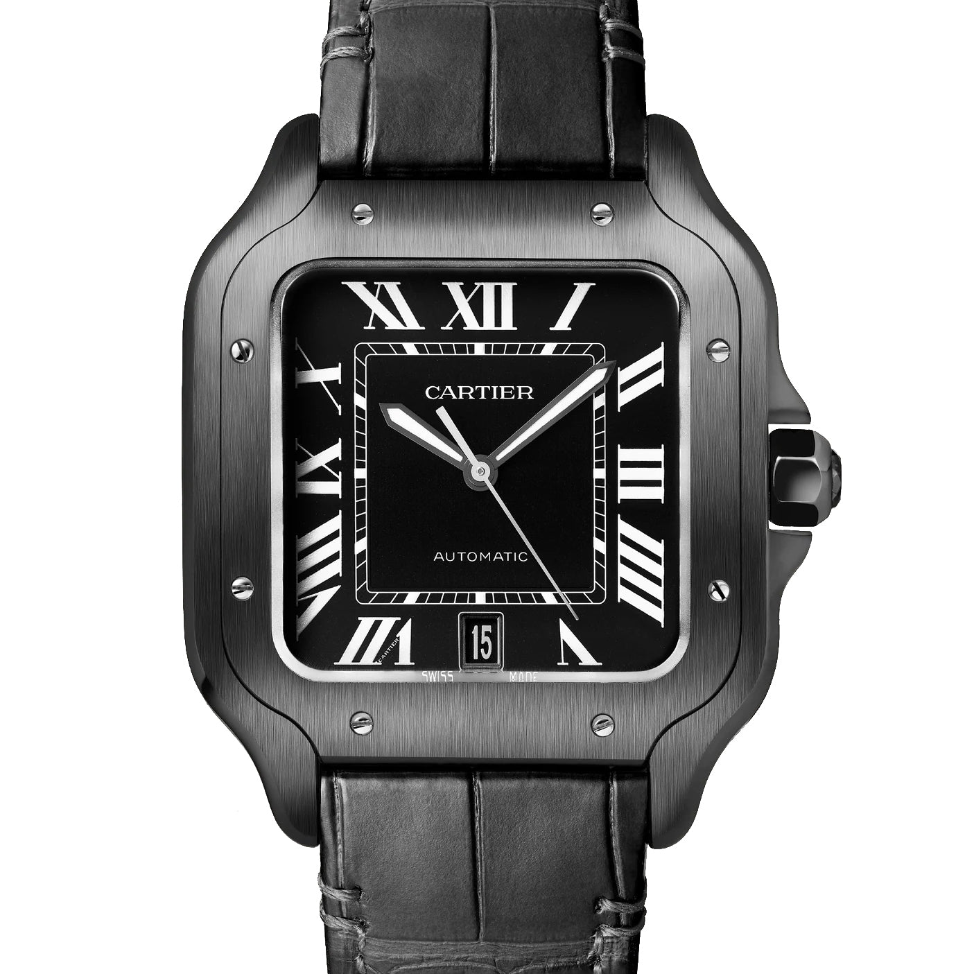 Pre Owned Cartier Santos Large ADLC Black Dial Watch WSSA0039 39.8