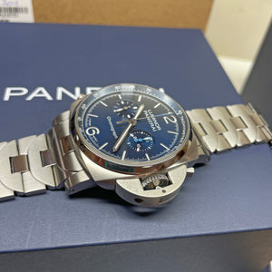 Pre-owned Panerai PAM01110 Blue Luminor Chronograph Steel Limited Watch 44mm