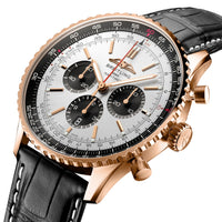 Pre-owned Breitling Rose Gold Silver Black Navitimer B01 Chronograph 46 Watch RB0137