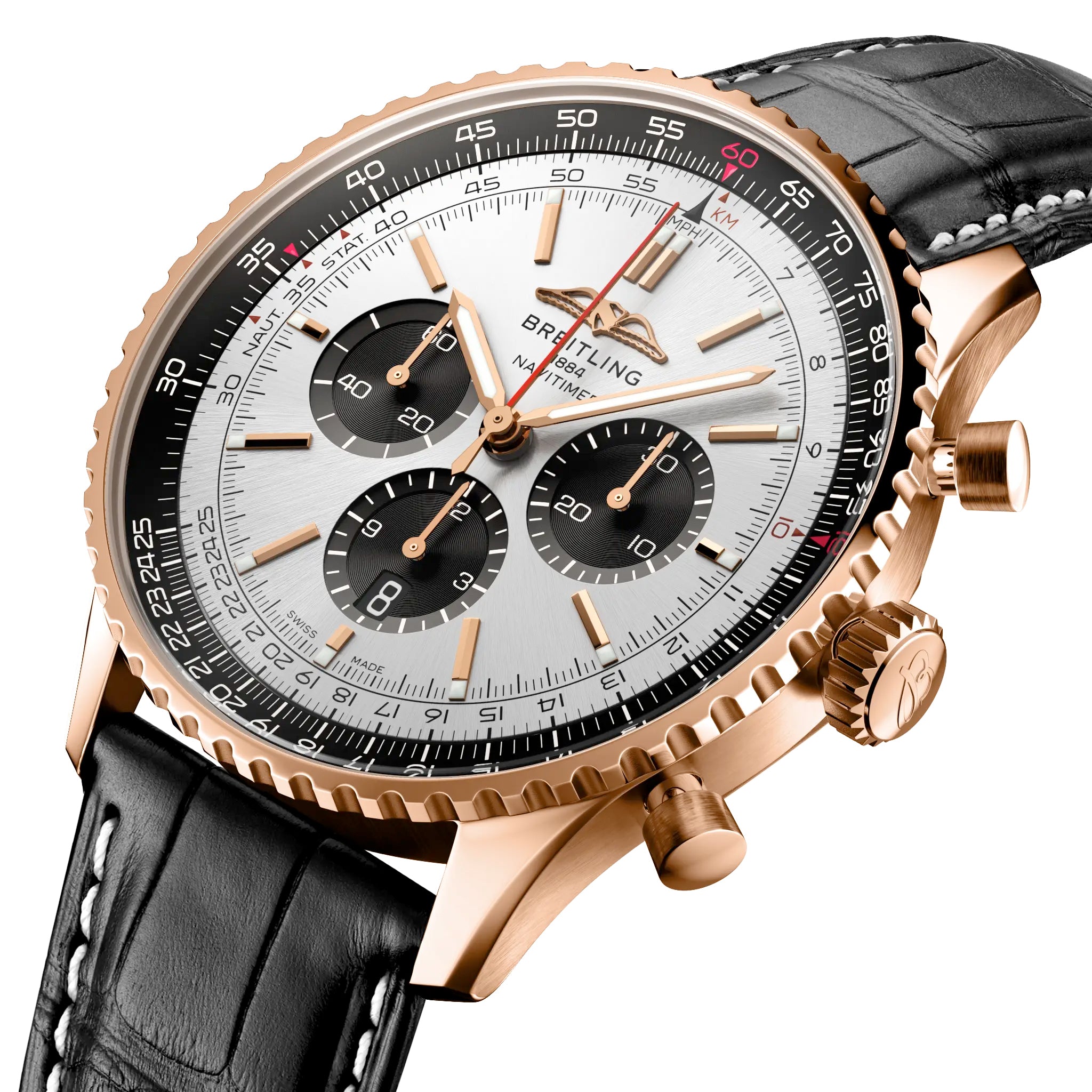 Pre-owned Breitling Rose Gold Silver Black Navitimer B01 Chronograph 46 Watch RB0137