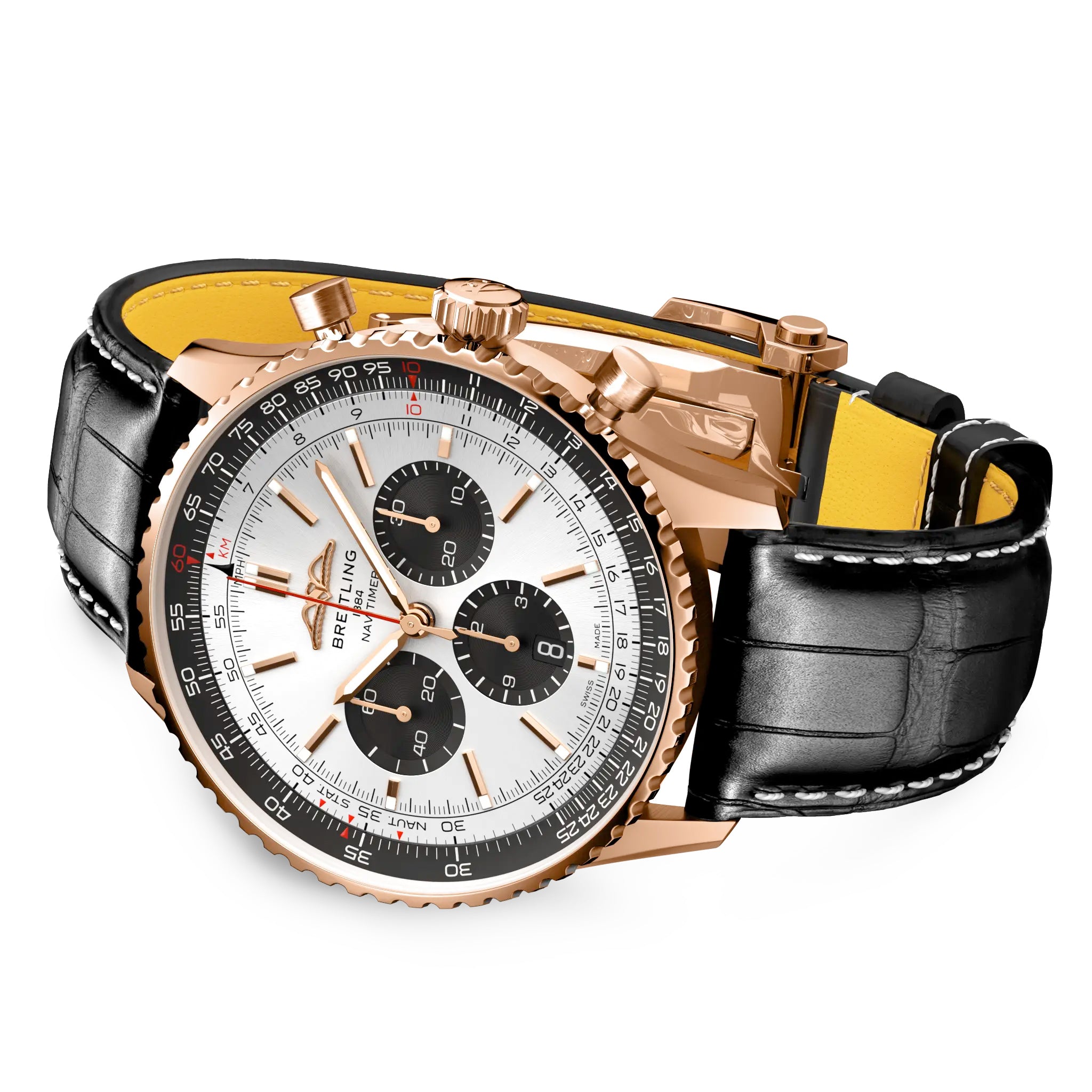 Pre-owned Breitling Rose Gold Silver Black Navitimer B01 Chronograph 46 Watch RB0137