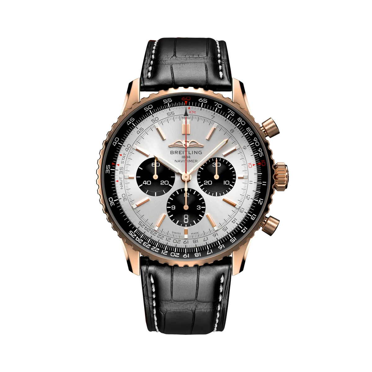 Pre-owned Breitling Rose Gold Silver Black Navitimer B01 Chronograph 46 Watch RB0137 - NAGI