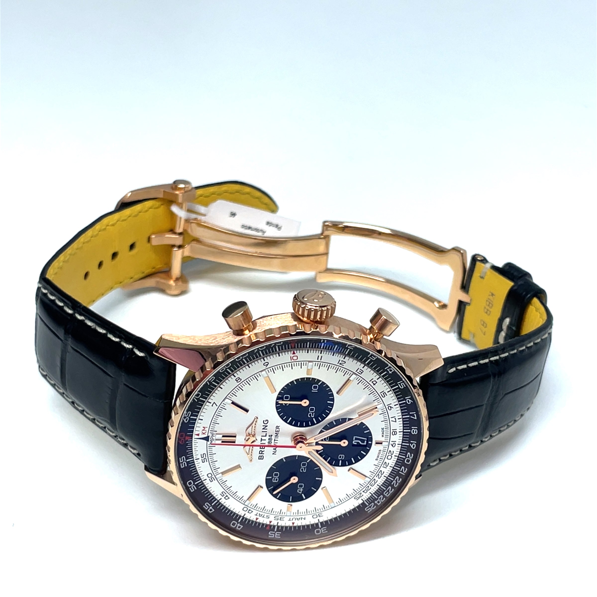 Pre-owned Breitling Rose Gold Silver Black Navitimer B01 Chronograph 46 Watch RB0137