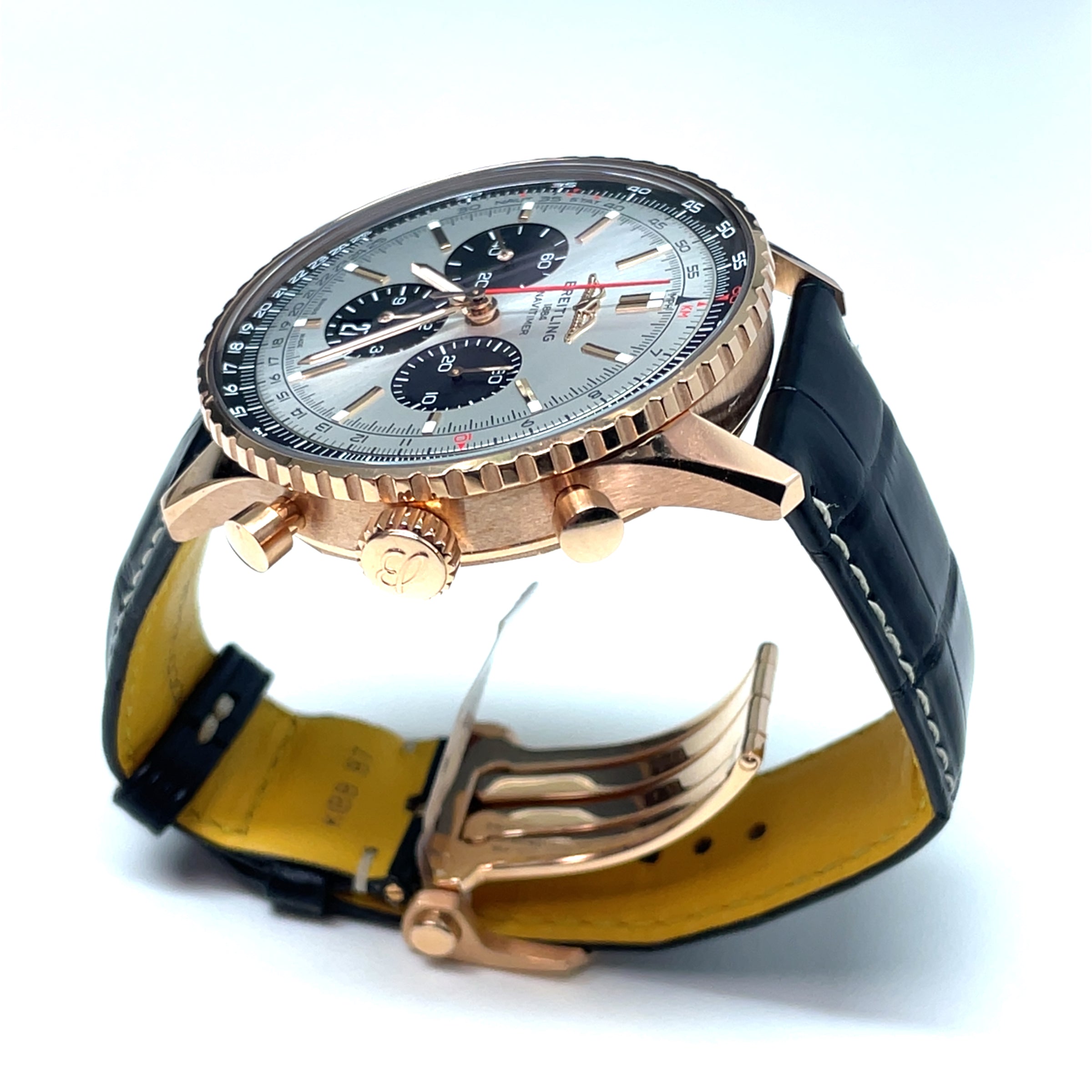 Pre-owned Breitling Rose Gold Silver Black Navitimer B01 Chronograph 46 Watch RB0137