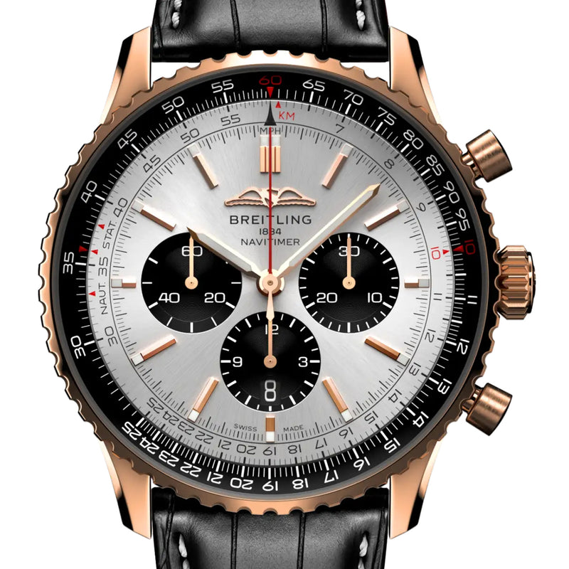 Pre-owned Breitling Rose Gold Silver Black Navitimer B01 Chronograph 46 Watch RB0137 - NAGI