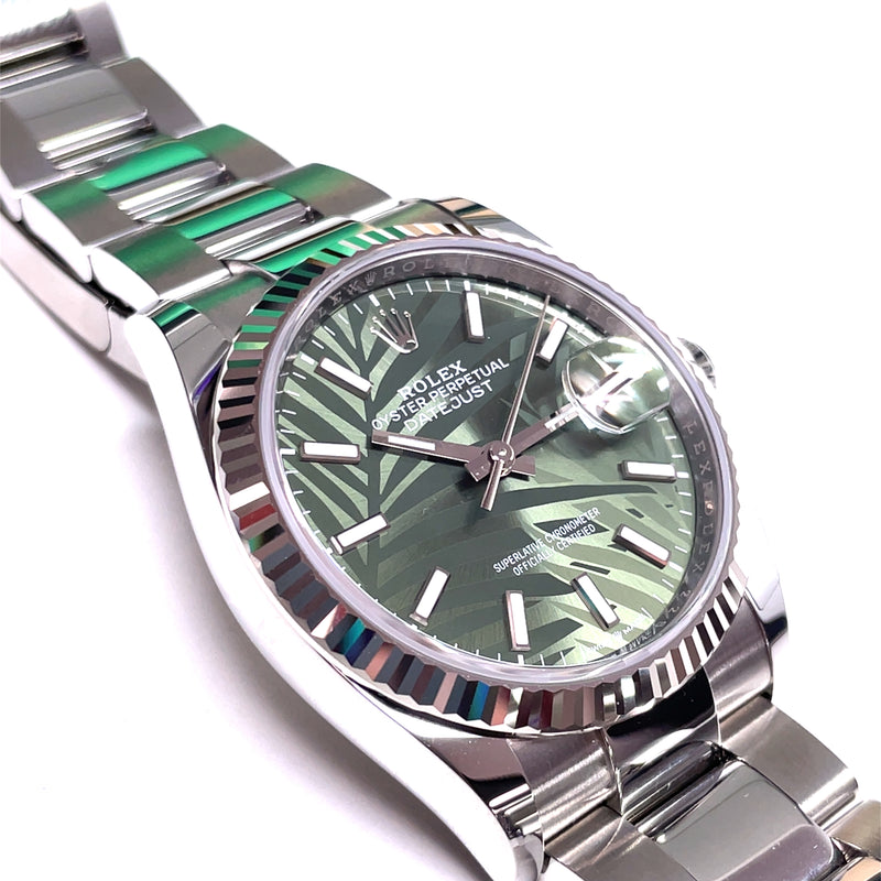 Pre-Owned Rolex 36mm Datejust Oyster Palm Green Jungle Dial Watch 126234 2021
