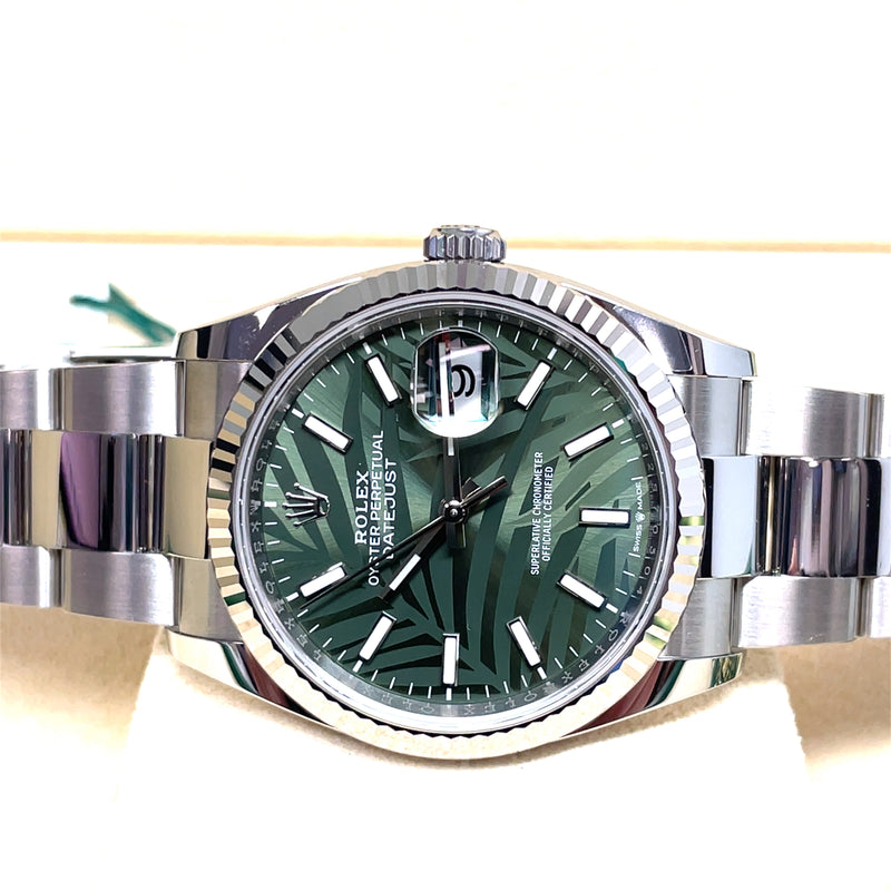 Pre-Owned Rolex 36mm Datejust Oyster Palm Green Jungle Dial Watch 126234 2021