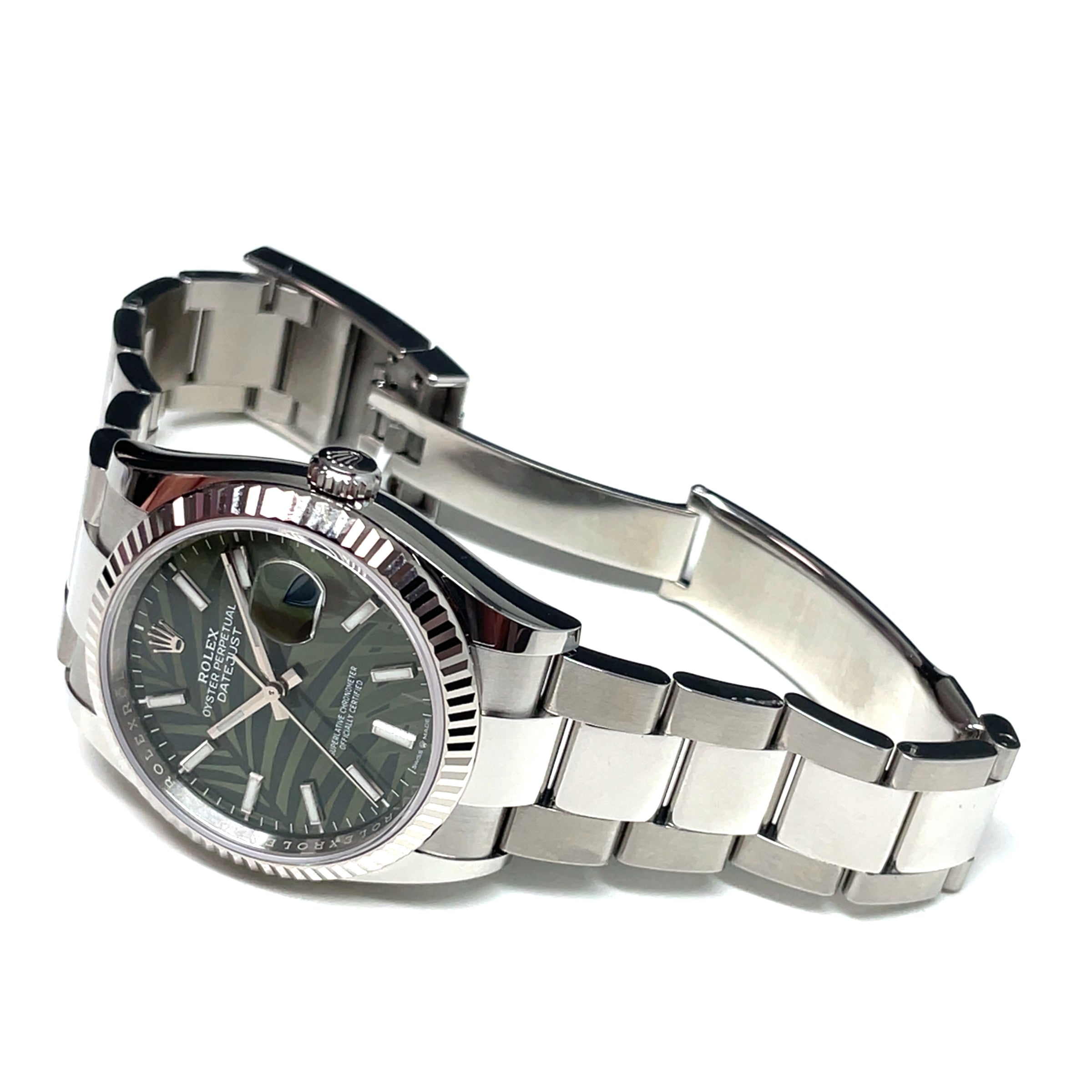 Pre-Owned Rolex 36mm Datejust Oyster Palm Green Jungle Dial Watch 126234 2021